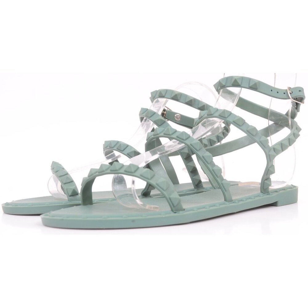 Journee Collection Women 8 Saphira Green Multi Strap Studded Anklet Jelly Sandal